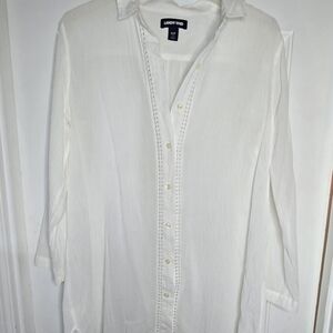 Lands' End White Cotton Button-Up Coverup Sz Small